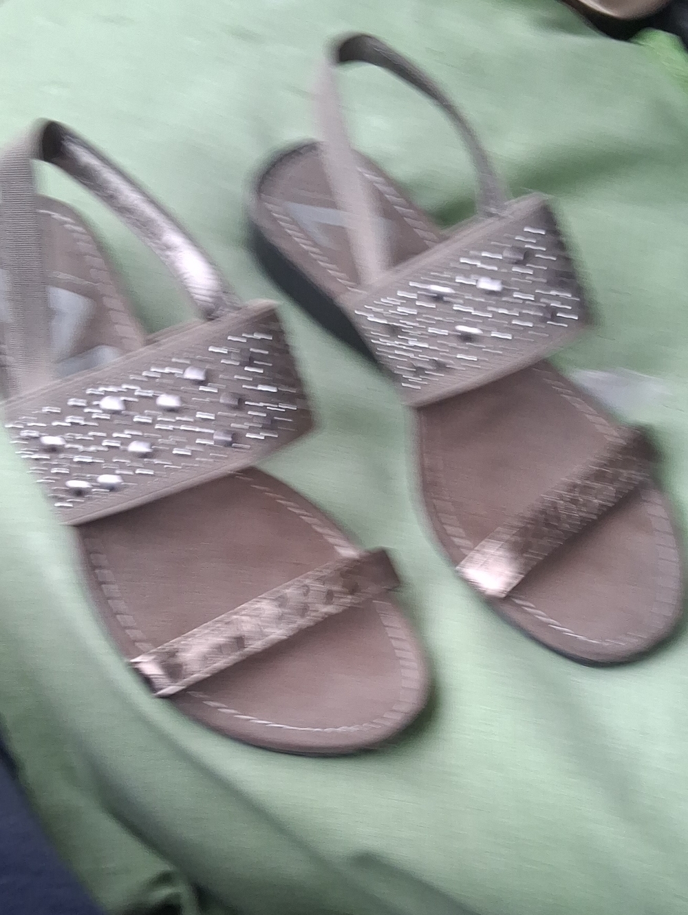 Anne Klein Sport Metallic Taupe Beaded Slingback Sandals